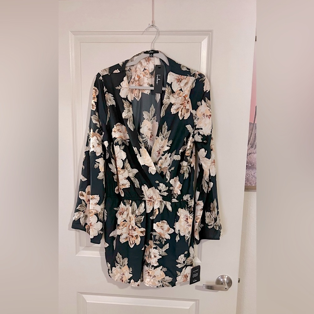 Lulus Prairie Daydream Washed Navy Blue Floral Print Romper Size XL NWT